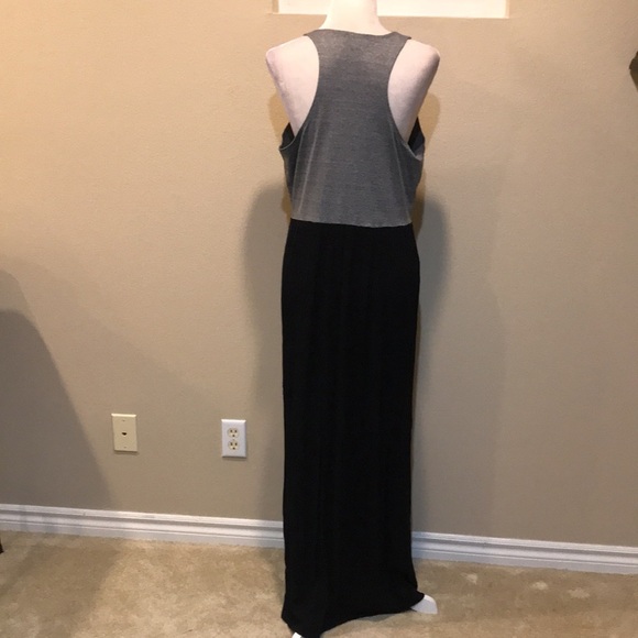 Loft Gray Racerback & Black Gauzy Pleated Skirt Racerback Maxi Dress-XL - Picture 3 of 12